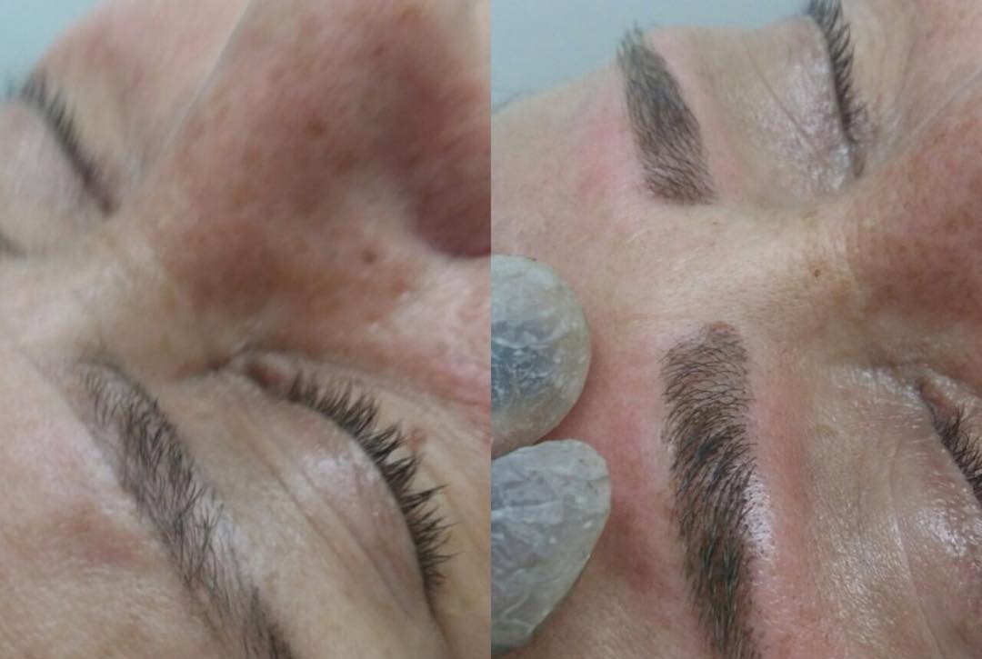 Antes e depois do design de sobrancelhas